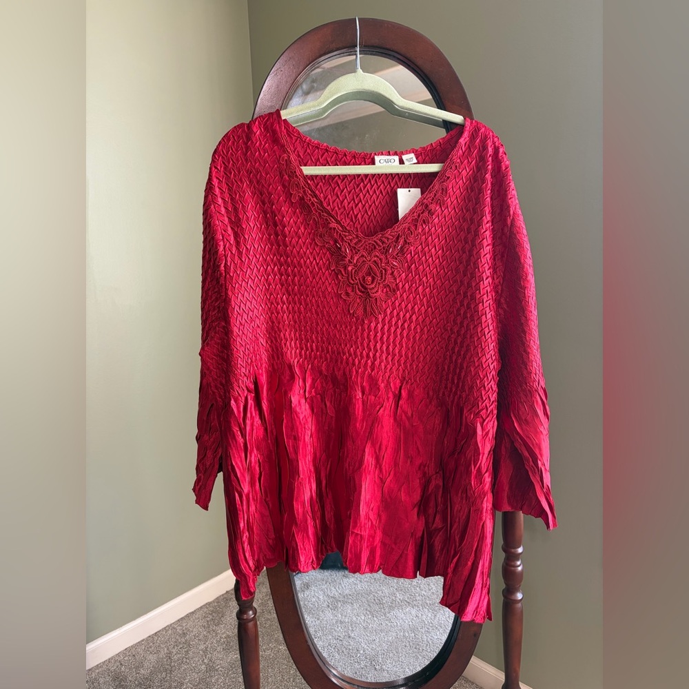 Red Textured Women's Top